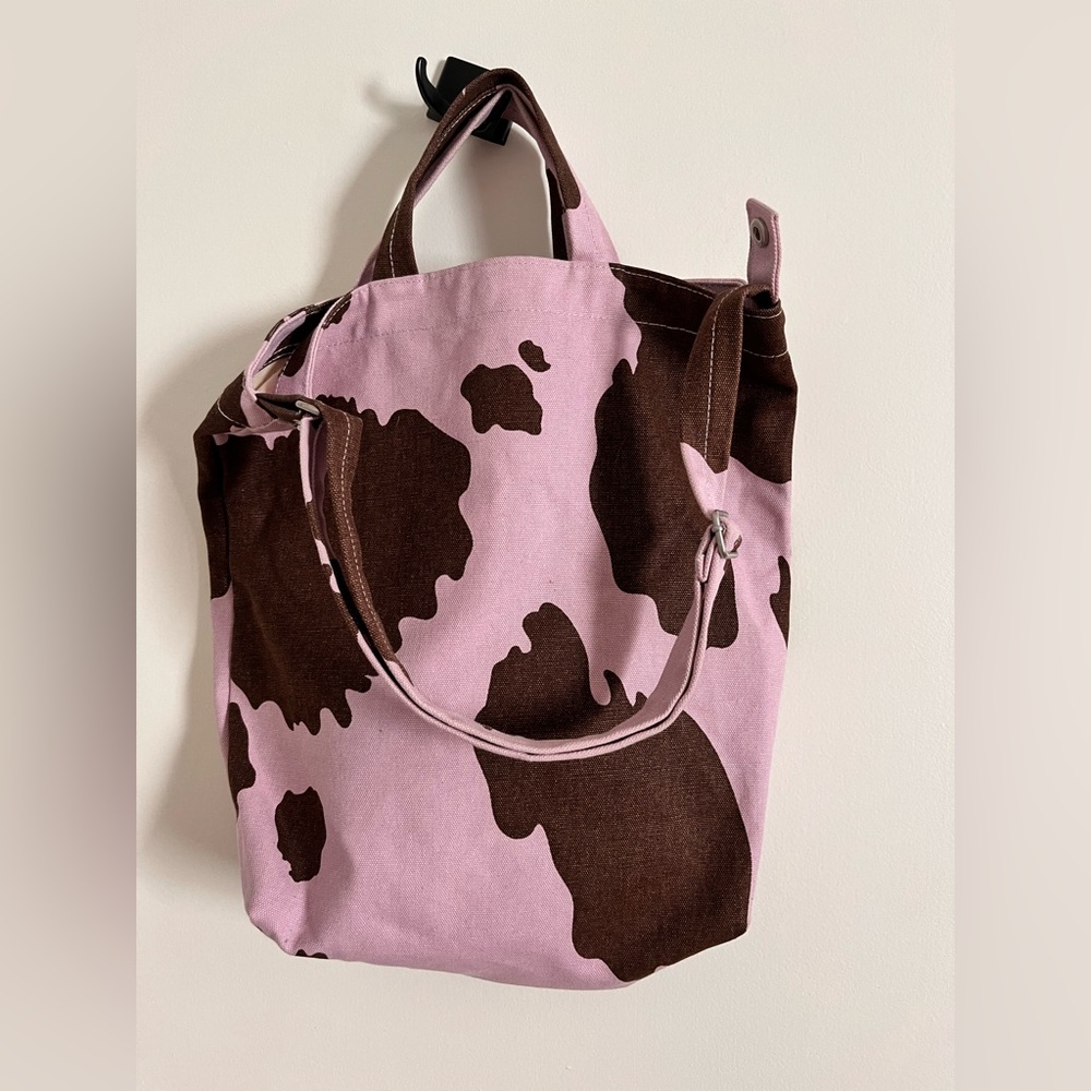 BAGGU Canvas Duck Bag Cow 🐮 Print Purple and Brown Tote Bag